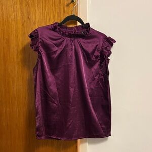 Chic Ruffle Sleeve Satin Blouse in Deep Purple